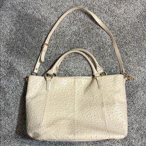 G.I.L.I Ostrich-Embossed Cream Leather Handbag